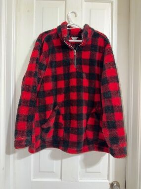 Women’s plus size 2X Red and Black Buffalo Plaid Half-Zip Fleece Sweater winter